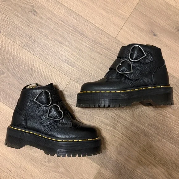 Dr. Martens Black Devon Heart Buckle Platform Boots - Picture 13 of 13